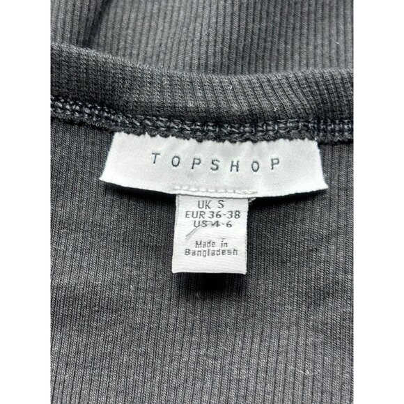 Topshop Black Ribbed Scoop Neck Short Sleeve T-Shirt Size S - Picture 4 of 11